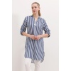 5613 Yaka Bağcıklı Çizgili Tunik - Mavi