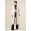5865 Nakışlı Örme Uzun Kimono - Beyaz