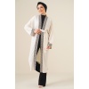 5865 Nakışlı Örme Uzun Kimono - Beyaz