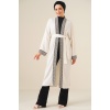 5865 Nakışlı Örme Uzun Kimono - Beyaz