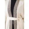 5865 Nakışlı Örme Uzun Kimono - Beyaz