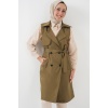 5911 Kruvaze Yaka Trençkot Yelek - Haki