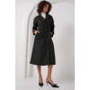 5941 Kruvaze Yaka Uzun Trençkot - Siyah