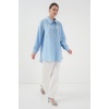 Fırfırlı Uzun Gömlek Tunik 5952 - Mavi