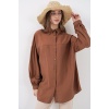 Kadın Uzun Oversize Gömlek 5965 - Sütlü Kahve