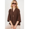 Kadın Kısa Kol Oversize Kimono 5969 - Kahverengi