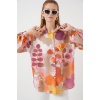 Kadın Desenli Overize Gömlek Tunik 5971 - Turuncu