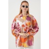 Kadın Desenli Overize Gömlek Tunik 5971 - Turuncu