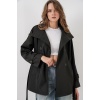 Kadın Kruvaze Yaka Kısa Trençkot 5980 - Siyah