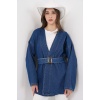 Kadın Kemerli Kot Ceket Tunik 5985 - Mavi