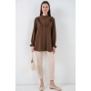 Kadın Fırfırlı Uzun Gömlek Tunik 5986 - Kahverengi