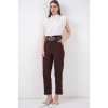 6556 Kemerli Kumaş Pantolon - Kahverengi