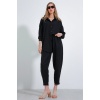 Kadın Siyah Oversize Keten Alt Üst Takım 6622