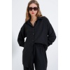 Kadın Siyah Oversize Keten Alt Üst Takım 6622