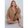 Kadın Camel Oversize Keten Alt Üst Takım 6622