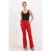 6649 İspanyol Paça Kemerli Pantolon - Kırmızı