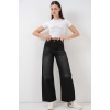 Kadın Bol Paça Yüksek Bel Palazzo Kot Pantolon 6656 - Siyah