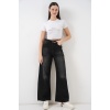 Kadın Bol Paça Yüksek Bel Palazzo Kot Pantolon 6656 - Siyah