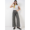 Kadın Bol Paça Yüksek Bel Palazzo Kot Pantolon 6656 - Gri
