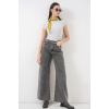 Kadın Bol Paça Yüksek Bel Palazzo Kot Pantolon 6656 - Gri