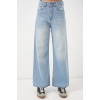 Kadın Bol Paça Yüksek Bel Palazzo Kot Pantolon 6656 - Açık Mavi