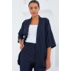 6661 Kadın Çizgili Kimono İkili Takım - Lacivert
