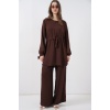 Kadın Uzun Tunik Pantolon İkili Takım 6719 - Kahverengi