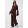 Kadın Uzun Tunik Pantolon İkili Takım 6719 - Kahverengi