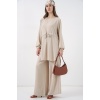 Kadın Uzun Tunik Pantolon İkili Takım 6719 - Krem