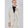 Kadın Keten Kimono İkili Takım 6727 - Ekru