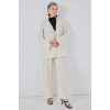 Kadın Keten Kimono İkili Takım 6727 - Ekru