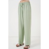 Kadın Geniş Paça Keten Pantolon 6735 - E.Yeşil