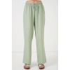 Kadın Geniş Paça Keten Pantolon 6735 - E.Yeşil