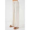 Kadın Yüksek Bel Bol Paça Pantolon - Krem