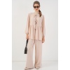 Kadın Önü Bağcıklı Tunik Pantolon İkili Takım 6744 - Krem