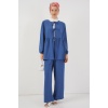 Kadın Önü Bağcıklı Tunik Pantolon İkili Takım 6744 - İndigo