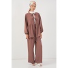 Kadın Önü Bağcıklı Tunik Pantolon İkili Takım 6744 - D.Gül Kurusu