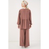 Kadın Önü Bağcıklı Tunik Pantolon İkili Takım 6744 - D.Gül Kurusu