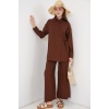 Kadın Bağcıklı Tunik Pantolon İkili Takım 6752 - Kahverengi
