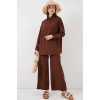 Kadın Bağcıklı Tunik Pantolon İkili Takım 6752 - Kahverengi