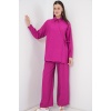 Kadın Bağcıklı Tunik Pantolon İkili Takım 6752 - Fuşya