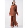 Kadın Bağcıklı Tunik Pantolon İkili Takım 6752 - Taba