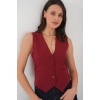 6796 Kısa Dokuma Yelek - Bordo