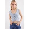 6797 Crop Kot Yelek - Mavi