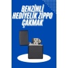Doldurulabilir Siyah Benzinli Çakmak Metalik
