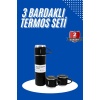 Termos Seti 3lü Bardak Seti Isı Dayanıklı Siyah Paslanmaz Çelik Vakumlu