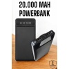 20.000 Mah Led Işıklı LCD Ekran USB Girişli Type-C Lightning Powerbank