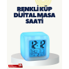 Termometre ve Takvim Özellikli 7 Renk Değiştiren Küp Alarm Saati