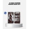 Özel Deri Çantalı 12 Parça Manikür Pedikür Bakım Seti Paslanmaz Çelik