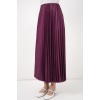 8009 Deri Görünümlü Piliseli Etek - Mor